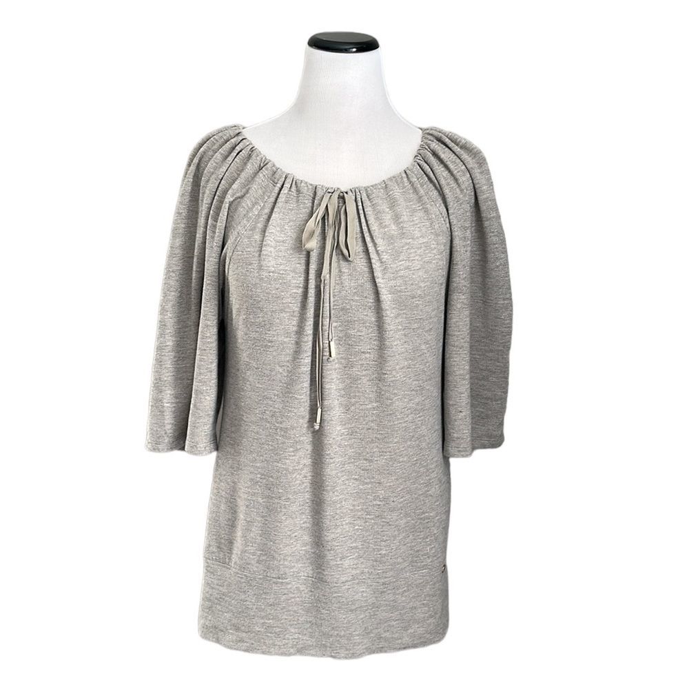 Trina Turk Round Neck Cotton Blend Batwing Sleeve Metallic Top Blouse Size L